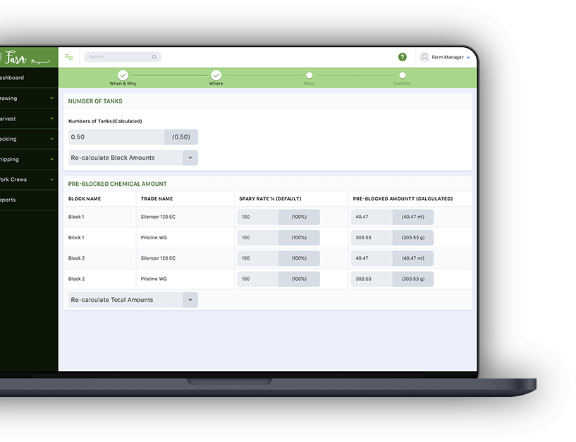 Farm Management & Operation Tracking Software Dashboard Screenshot